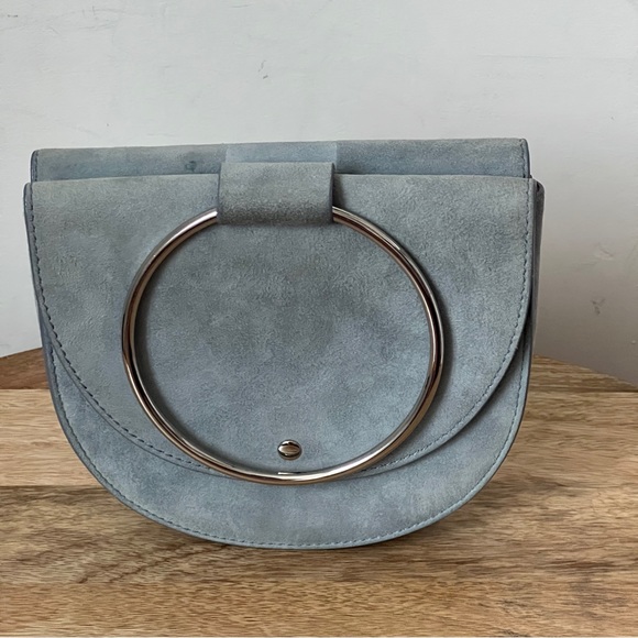 Theory Whitney Light Blue Suede Bracelet Crossbody Bag with Silver Hardware - Picture 2 of 7